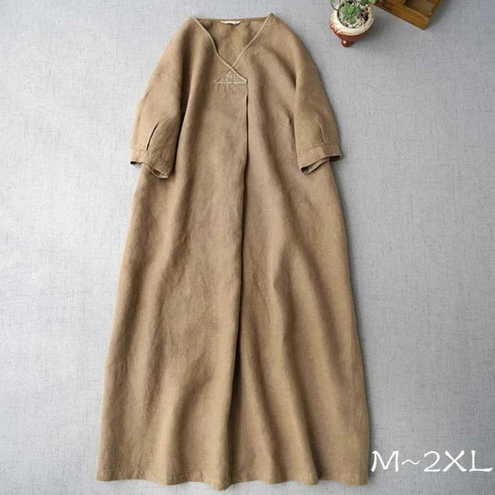 大人ファッション 綿麻 シンプル 楽ちん おしゃれロングワンピース