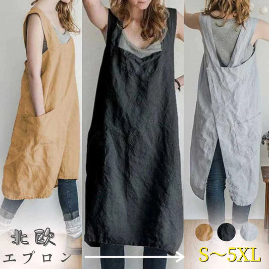 人気NO.1【S～5XLエプロン　かぶるだけエプロン　ワンピース風　大人　男女兼用　おしゃれ可愛いエプロン
